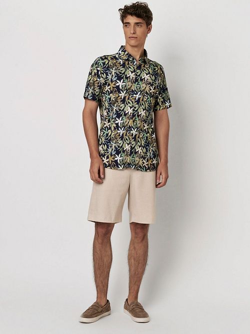 Desoto Short Sleeve Jersey Chemise Botanic Print Marine Model / Voorkant