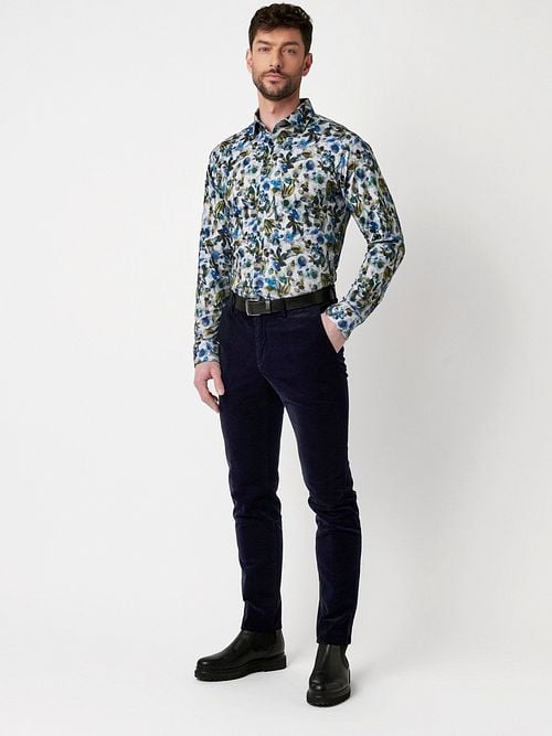 Desoto Chemise Impression Fleurs Bleu Model / Voorkant