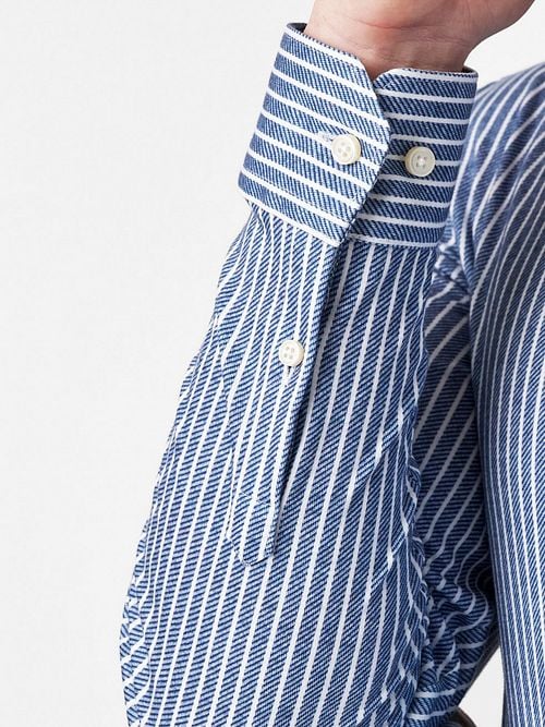 Desoto Chemise Twill Stripe Bleu Model / Detail