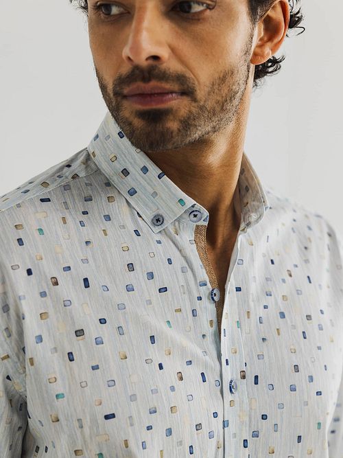 State of Art Chemise Twill Impression Bleu Clair Model / Detail