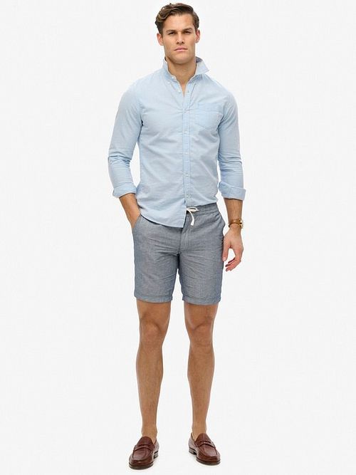 Superdry Short Linen Merchant navy Stripe Model / Voorkant