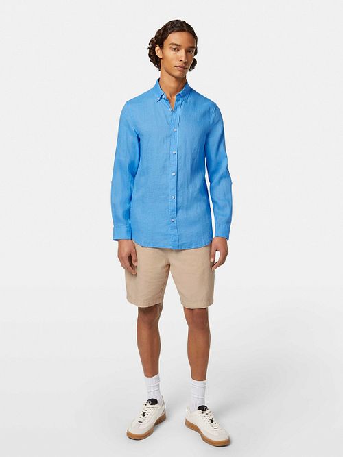 Scotch and Soda Linnen Overhemd Blue Model / Voorkant