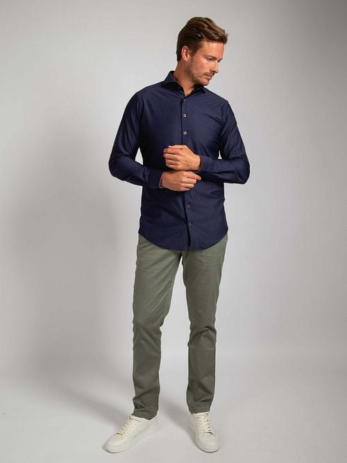 Suitable Herringbone Shirt Navy Model / Achterkant