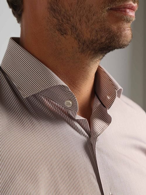 Suitable Twill Shirt Extra Long Sleeves Stripe Brown Model / Detail