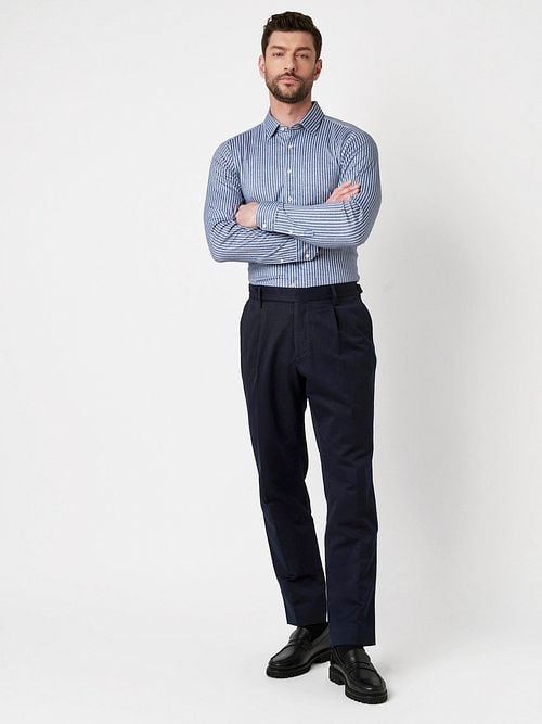 Desoto Chemise Twill Stripe Bleu Model / Voorkant