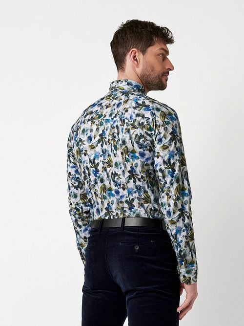 Desoto Chemise Impression Fleurs Bleu Model / Achterkant