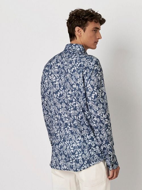 DESOTO Hemd Denim Blumen Blau Model / Achterkant