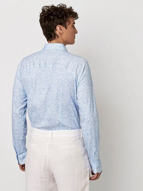 Desoto Shirt Kent Monochrome Stripes Blue Model / Achterkant