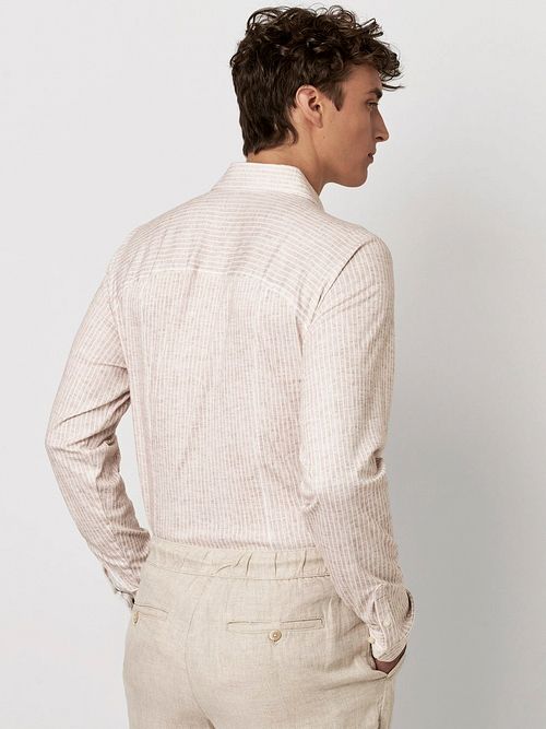 Desoto Shirt Kent Monochrome Stripes Beige Model / Achterkant