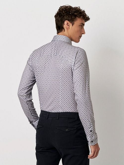 Desoto Shirt Print Floral Blue Beige Model / Achterkant