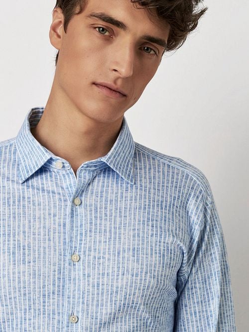 Desoto Shirt Kent Monochrome Stripes Blue Model / Detail