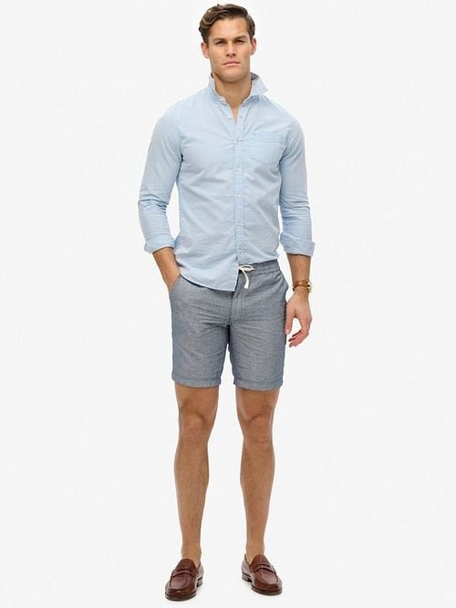 Superdry Short Linen Merchant navy Stripe Model / Voorkant