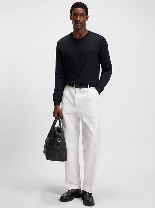 BOSS Pullover Melba Wolle Dunkelblau Model / Voorkant