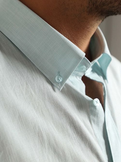 Suitable Shirt Cotton Slub Light Green Model / Detail