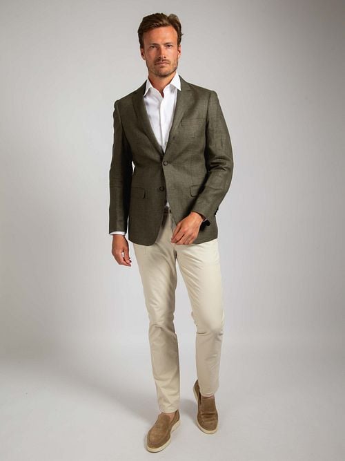 Suitable Blazer Linen Panama Olive Green Model / Voorkant