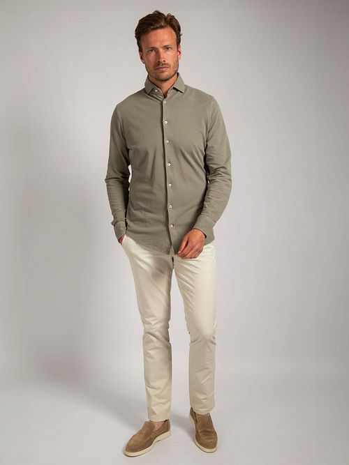 Suitable Piqué Hemd Taupe Model / Voorkant