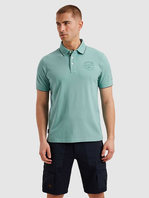 PME Legend Polo Shirt Piqué Logo Light Blue Model / Voorkant