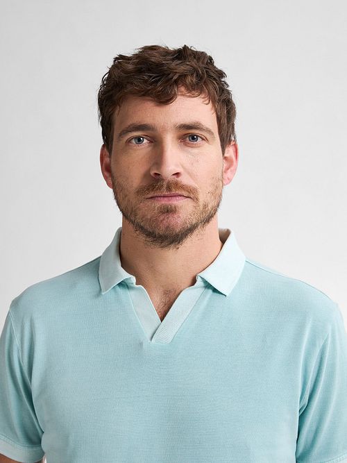 Petrol Piqué Polo Shirt Cayside Aqua Model / Detail