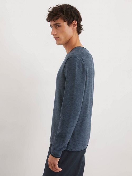 Marc O'Polo Pullover Crewneck Cotton/Linen Dark Blue Model / Zijkant