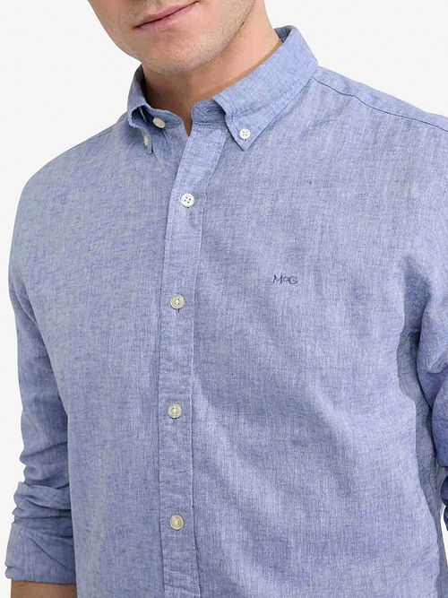 McGregor Hemd Linen Blend Vintage Blau Model / Detail
