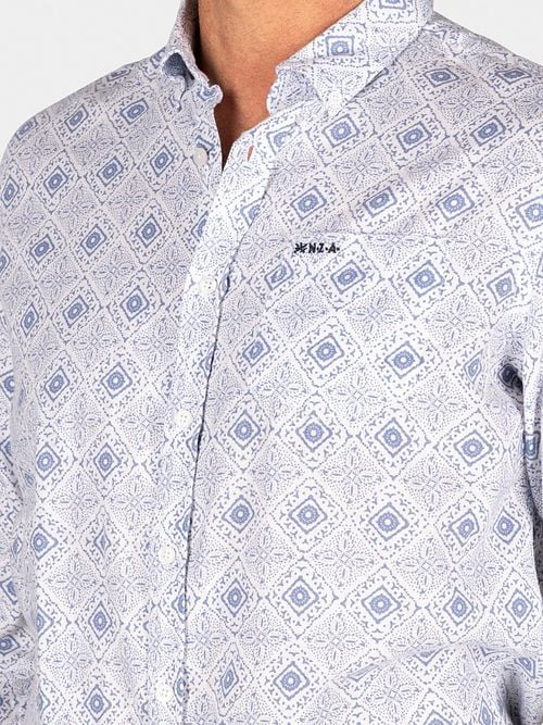 NZA Overhemd Karson Linnen Blend Blauw Model / Detail