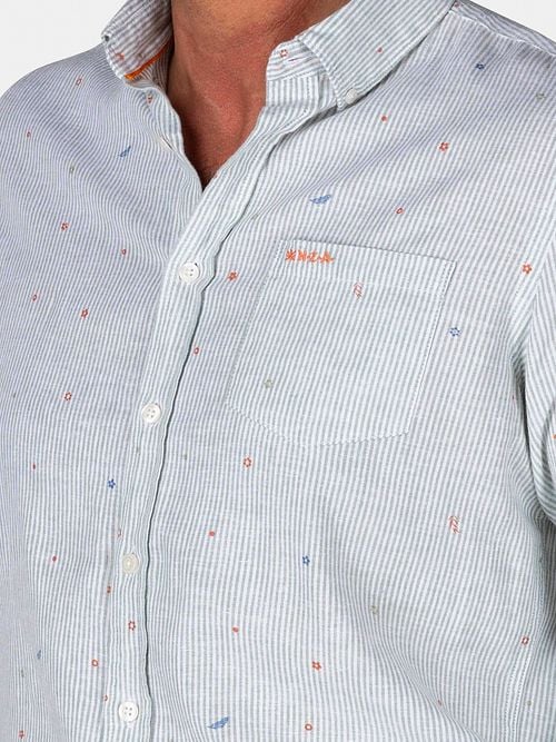 NZA Overhemd Emerson Linnen Blend Groen Model / Detail