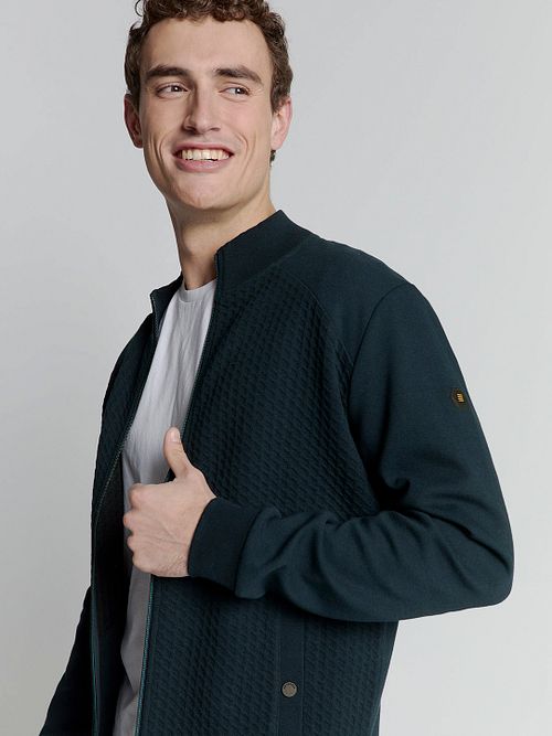 No Excess Cardigan Zipper Jacquard Navy Model / Voorkant