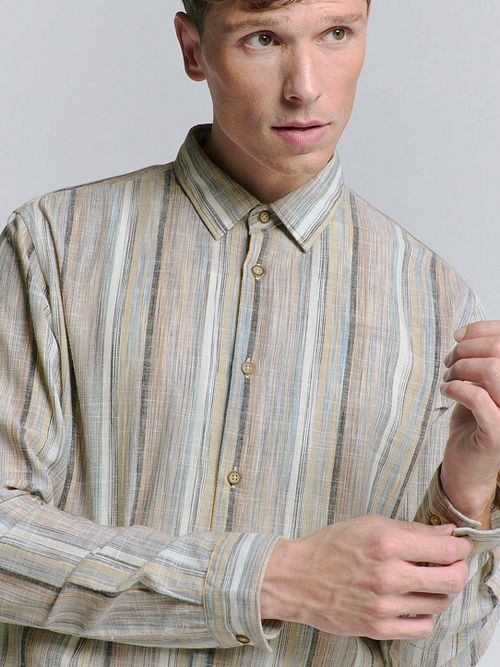 No Excess Chemise Beige Rayé Model / Voorkant