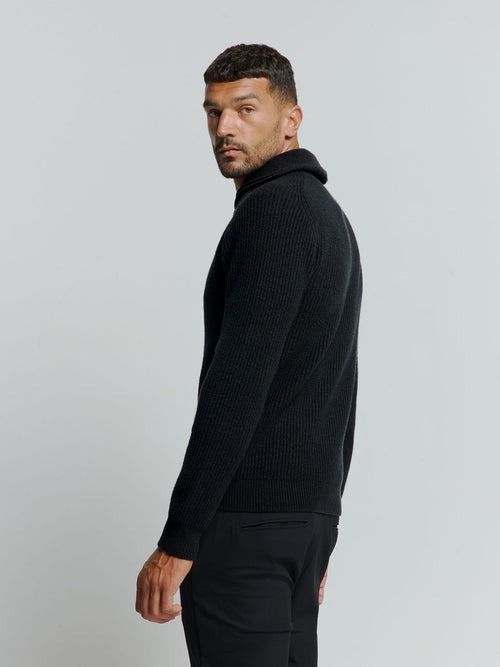 No Excess Half Zip Pullover Two Coloured Melange Black Model / Zijkant