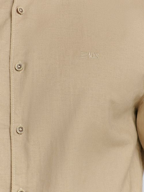 No Excess Overhemd Linnen Blend Beige Model / Detail