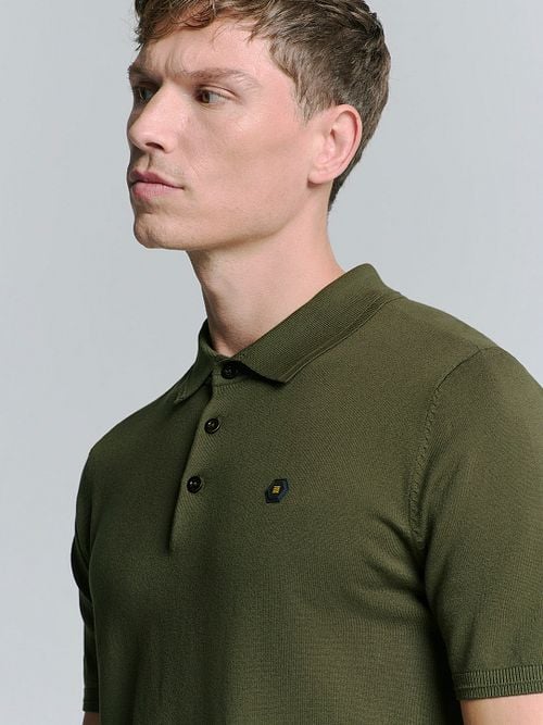 No Excess Knitted Poloshirt Olijfgroen Model / Voorkant