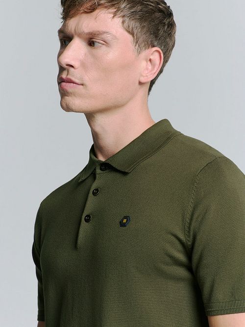 No Excess Knitted Polo Shirt Olive Green Model / Voorkant