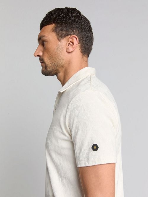 No Excess Poloshirt Terry Jacquard Ecru Model / Zijkant