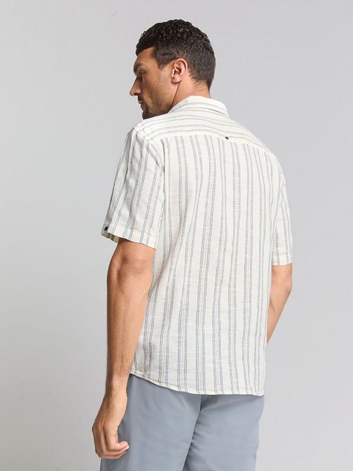 No Excess Short Sleeve Shirt Stripes Ecru Model / Achterkant