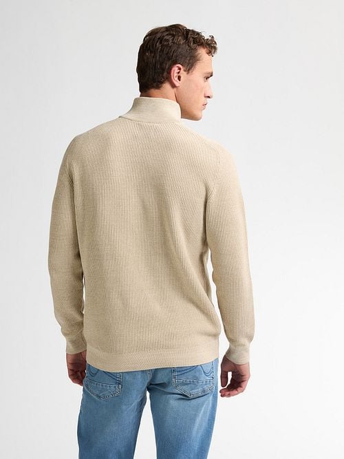 Petrol Knitted Half-Zip Sweater Nashville Beige Model / Achterkant