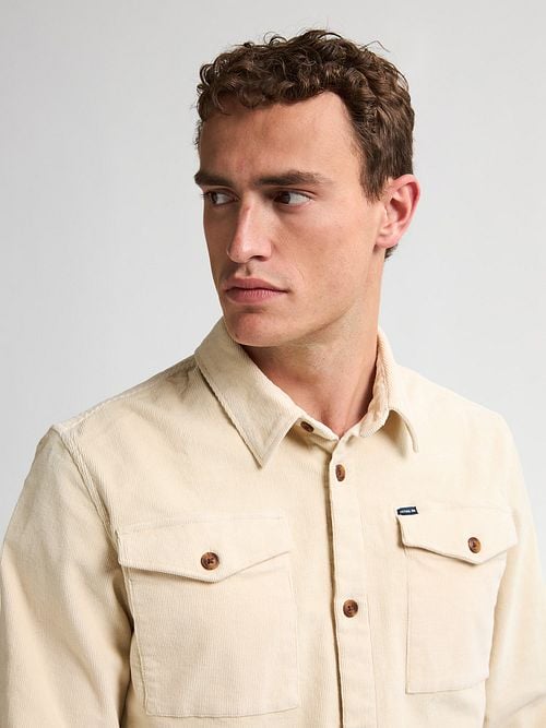 Petrol Shirt Corduroy Beige Model / Detail
