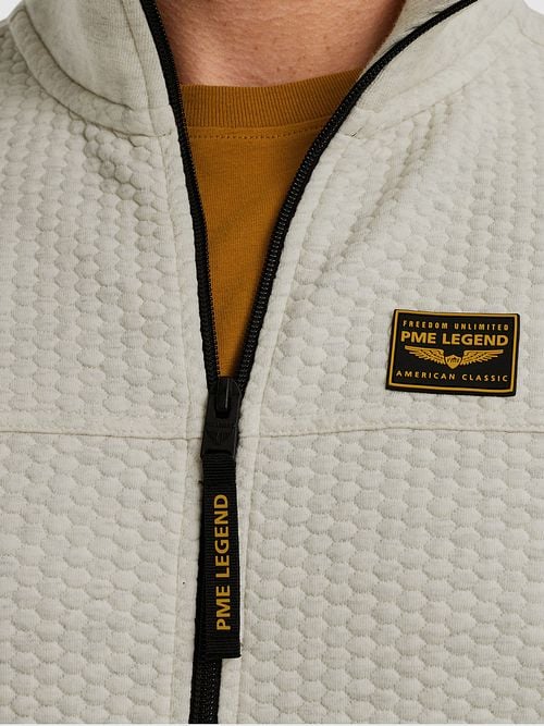 PME Legend Cardigan Jacquard Interlock Greige Model / Detail