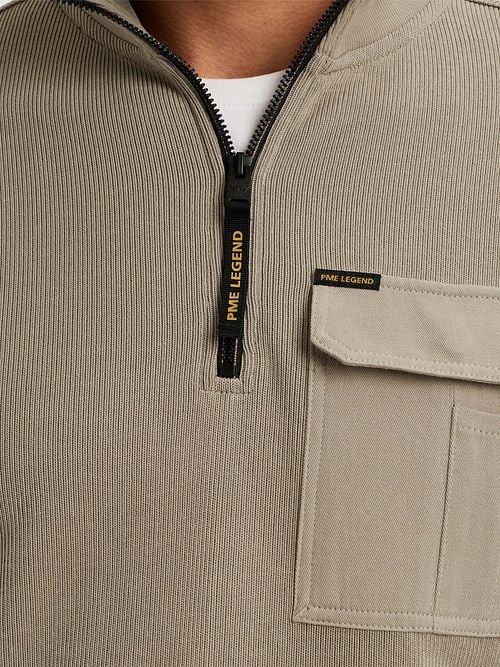 PME Legend Half Zip Sweater Interlock Jersey Khaki