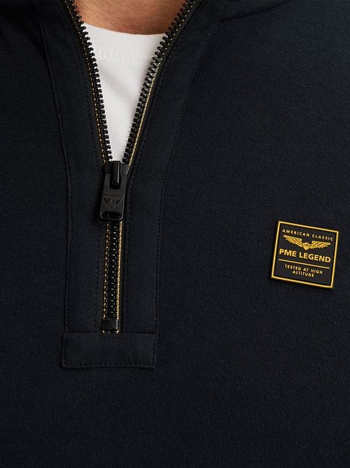 PME Legend Half Zip Sweater Interlock Jersey Navy Model / Detail