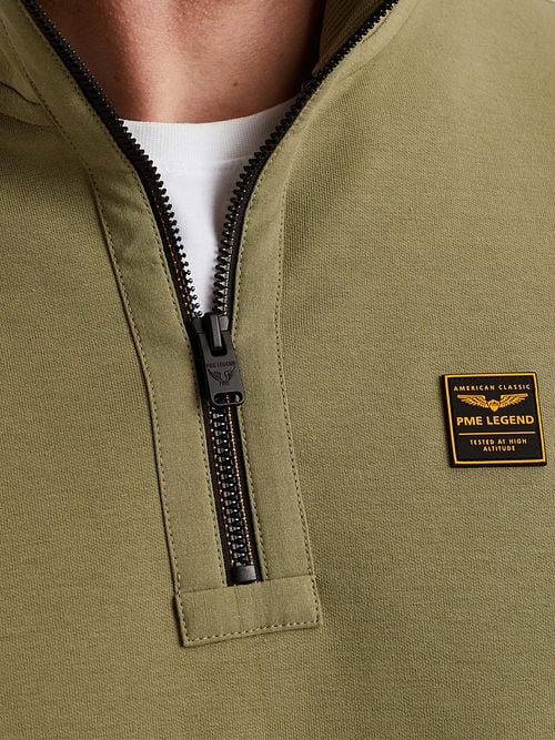 PME Legend Half Zip Sweater Interlock Jersey Olive Model / Detail