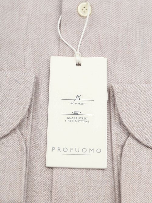Profuomo Shirt Peached Herringbone Flannel Beige