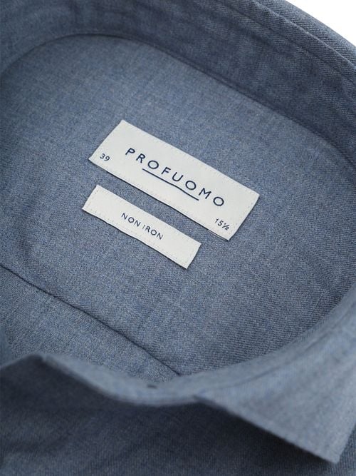 Profuomo Overhemd Peached Twill Flanel Blauw Product / Detail