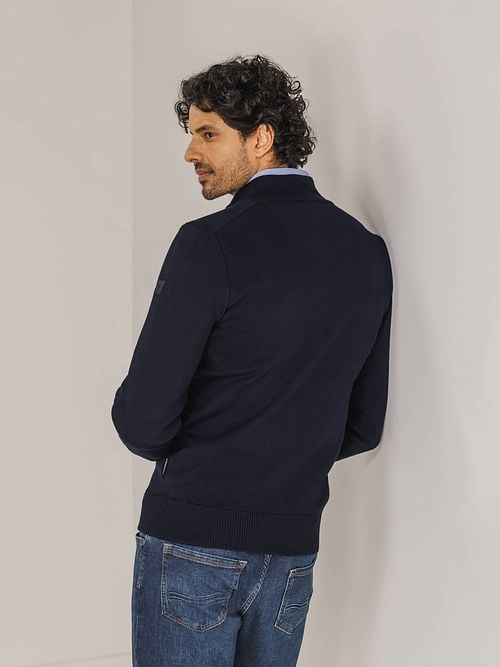 State Of Art Half Zip Pullover Wool Blend Navy Model / Achterkant