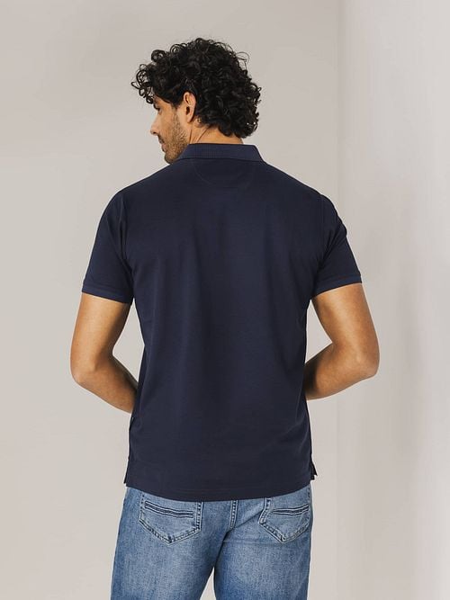 State of Art Poloshirt Mercerized Piqué Navy Model / Achterkant