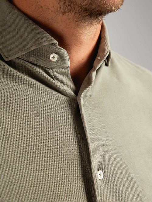 Suitable Piqué Overhemd Taupe Model / Detail