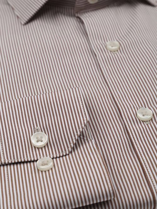 Suitable Twill Shirt Extra Long Sleeves Stripe Brown Product / Detail