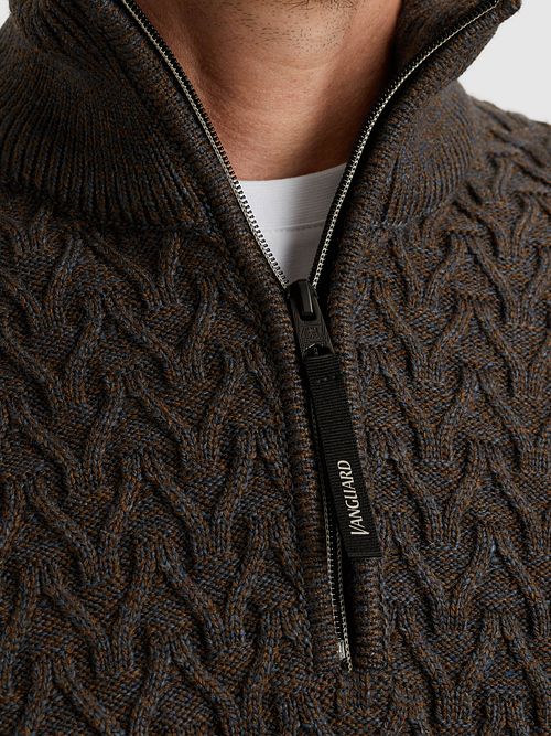 Vanguard Pullover Demi-Zip Laine Marron Model / Detail