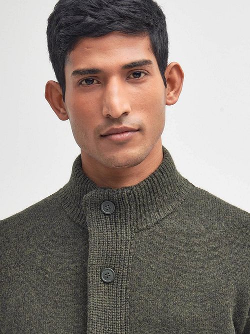 Barbour Cardigan Zippé Laine d'Agneau Vert Foncé Model / Voorkant