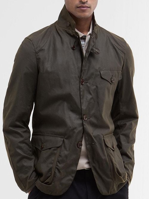 Barbour Veste Beacon Ciré Vert Olive Model / Detail