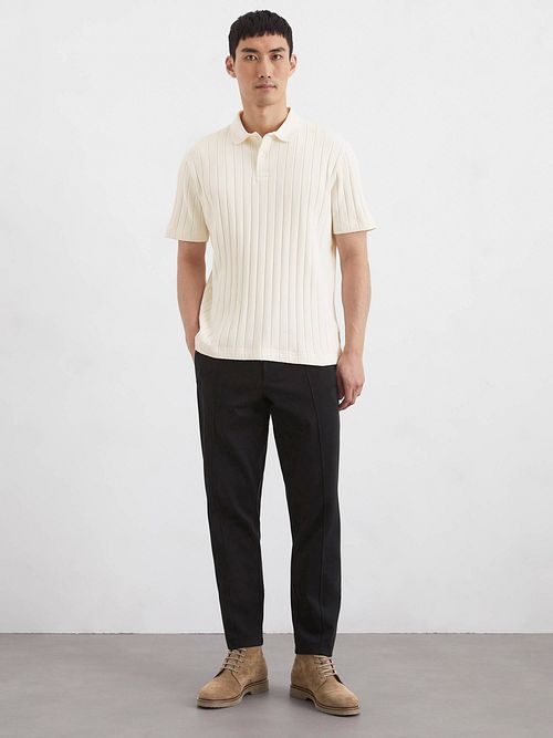 Marc O'Polo Knitted Polo Shirt Rib Structure Off White Model / Voorkant